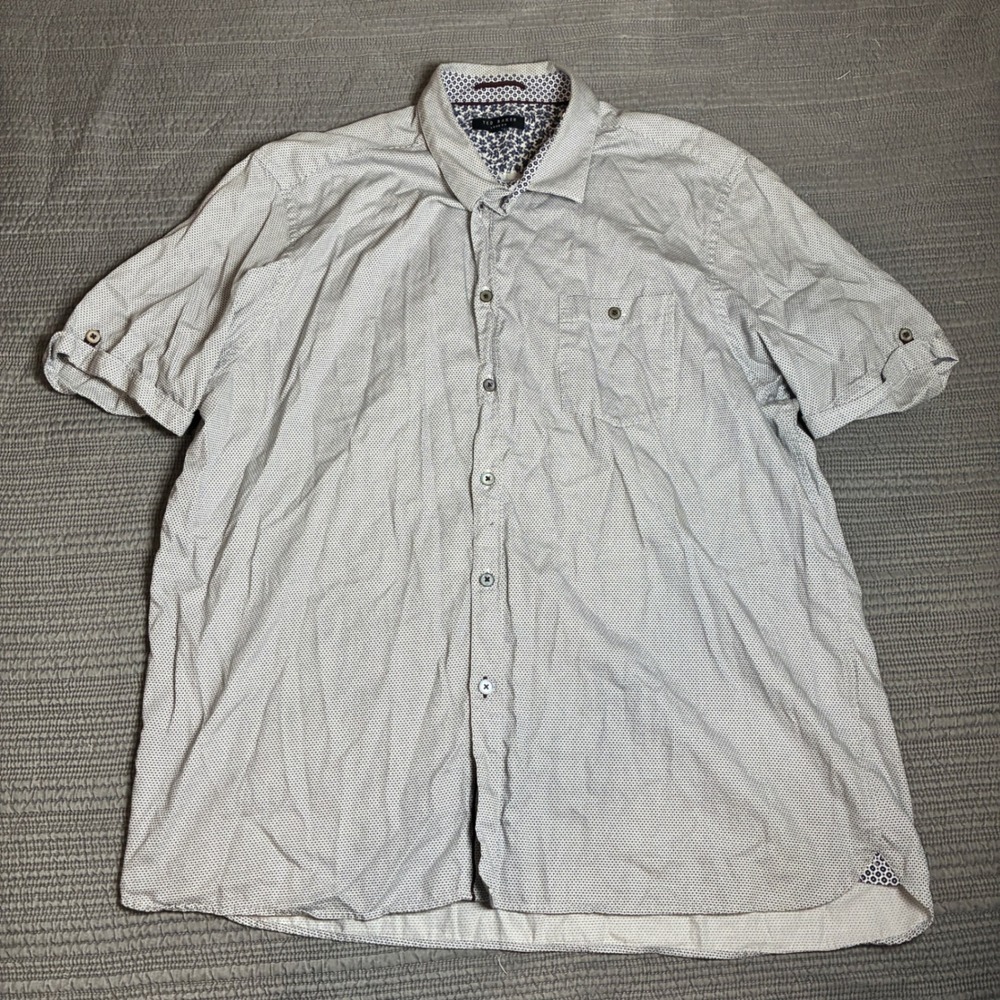 Ted Baker London Mens Size 7 Geometric Print Short Sleeve Button Down Shirt Blue